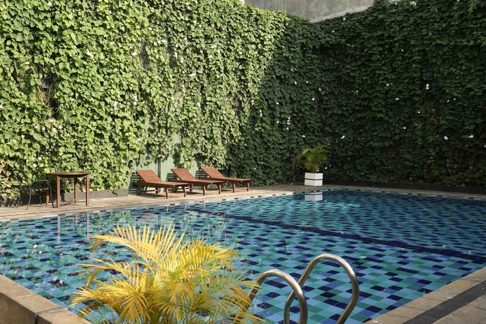 Swimming pool, sunbed
