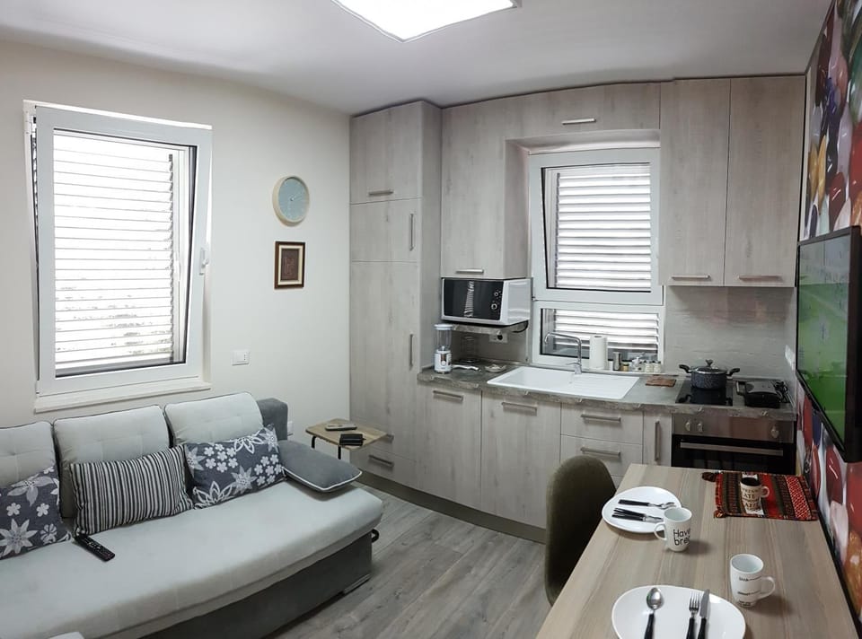Kitchen or kitchenette, Living room, Seating area, Dining area