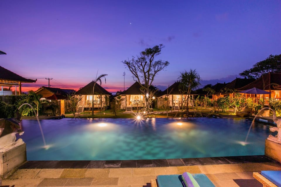 Property building, Swimming pool, Sunset
