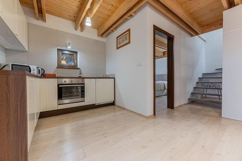 Kitchen or kitchenette, stove