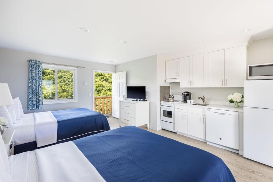Bed, TV and multimedia, kitchen