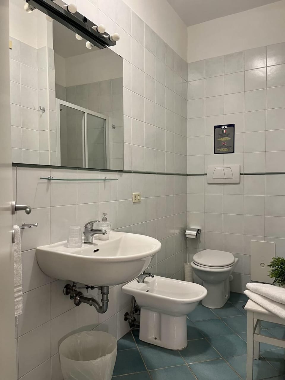 Shower, Toilet, bidet, hair dryier, towels