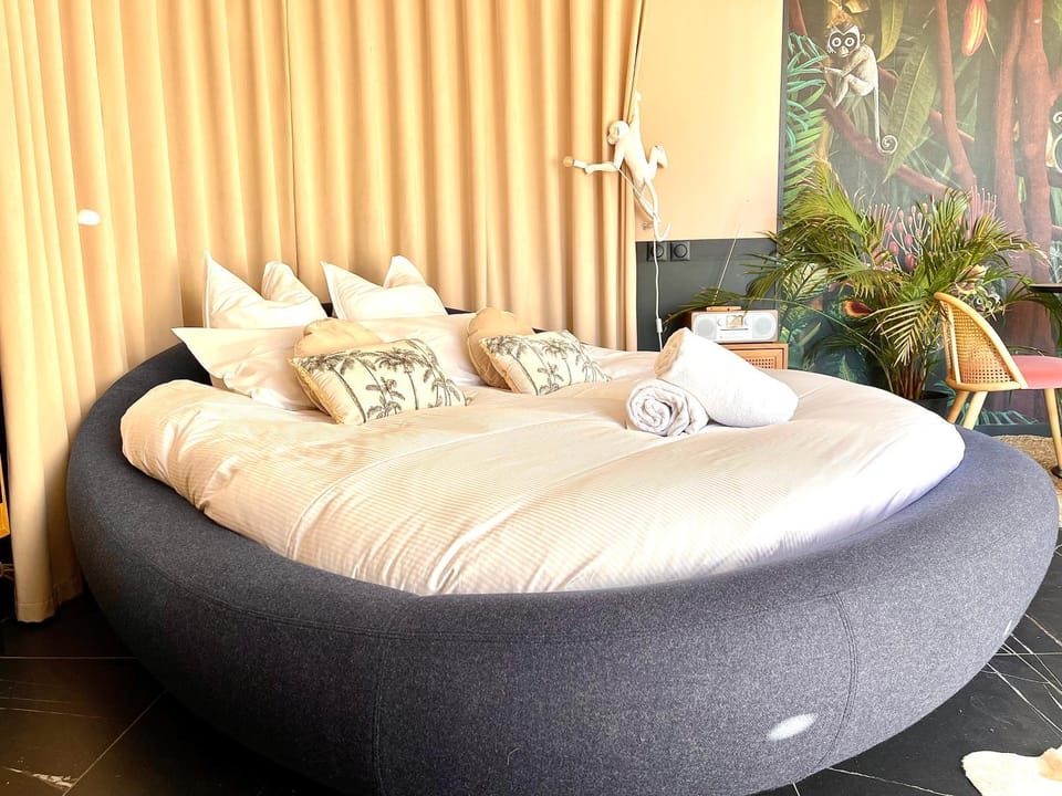 Bed, Night, Photo of the whole room, Bedroom, Pool view