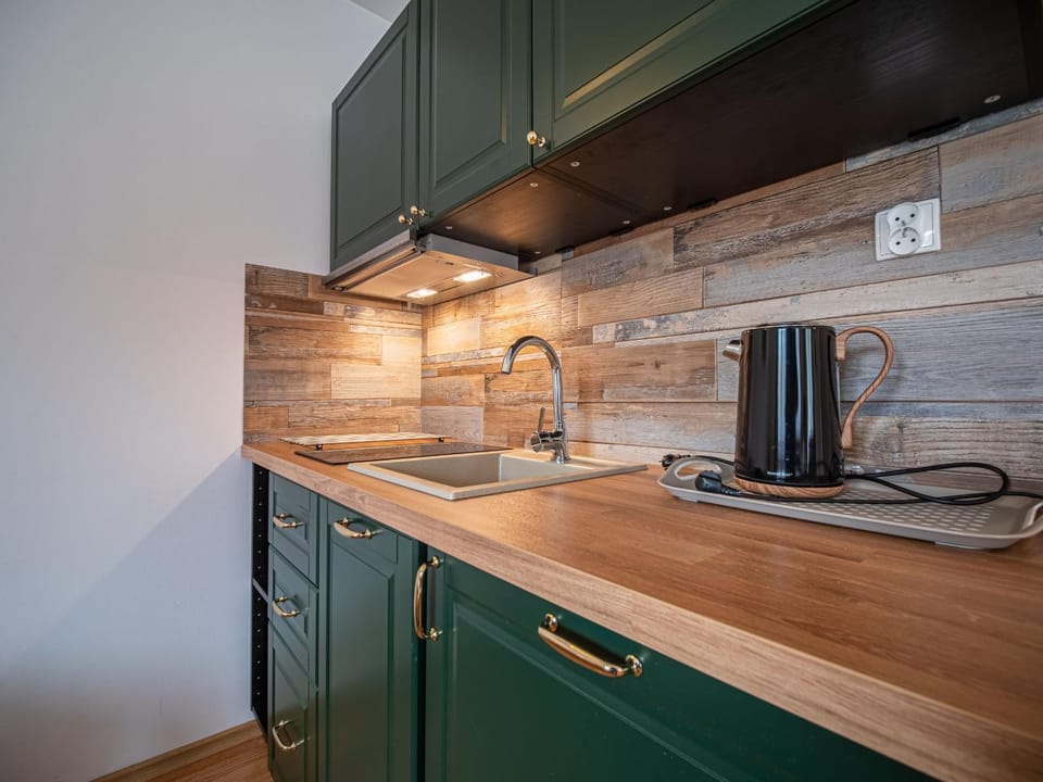 Kitchen or kitchenette, stove
