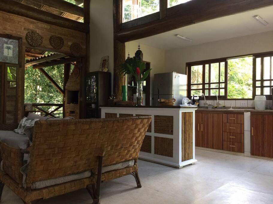 Kitchen or kitchenette, Living room, Seating area