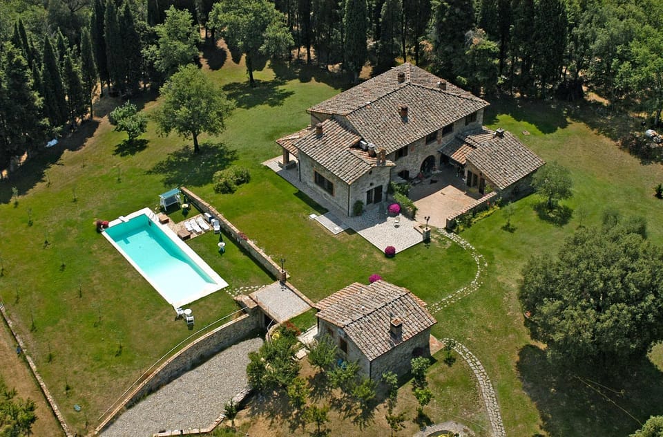 Facade/entrance, Bird's eye view, Garden, Decorative detail, Swimming pool