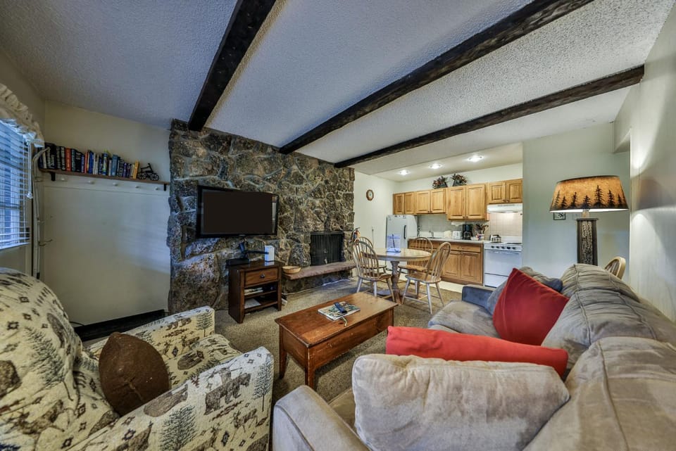 TV and multimedia, Kitchen or kitchenette, Living room, Seating area, fireplace, furniture
