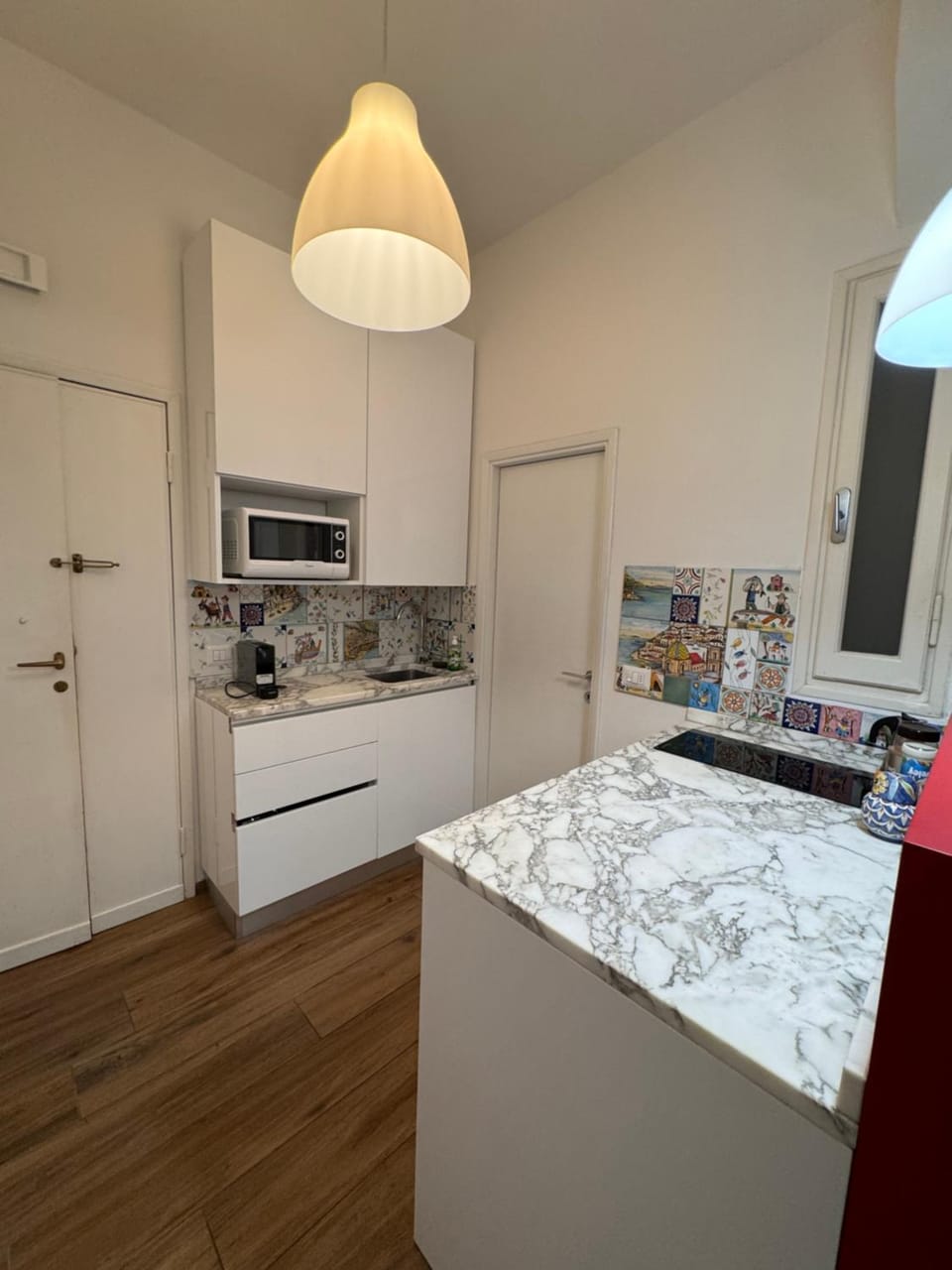 Kitchen or kitchenette, stove