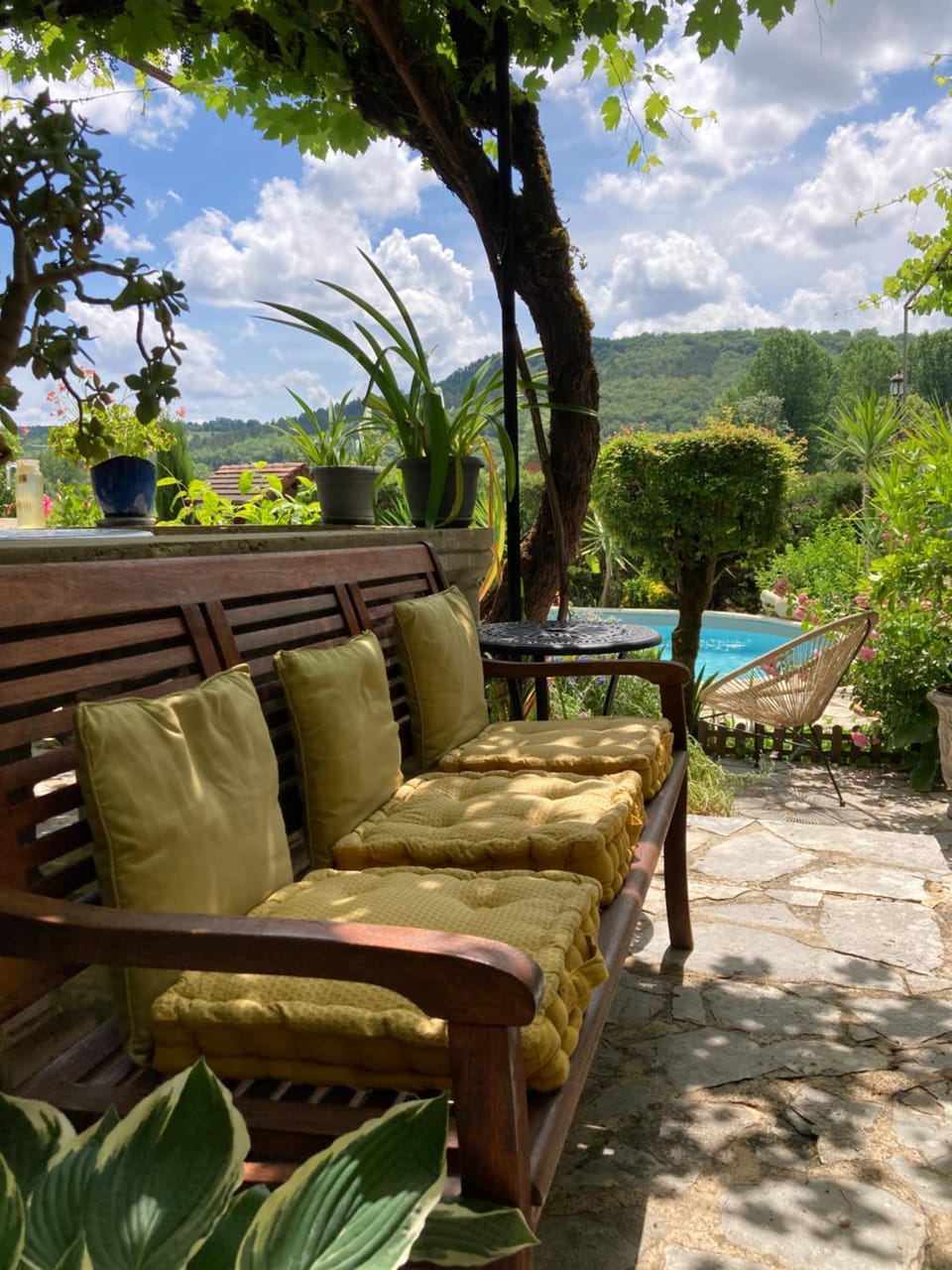 Patio, Garden, Seating area, Garden view, Swimming pool