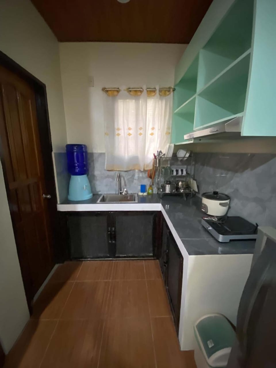 Kitchen or kitchenette, stove