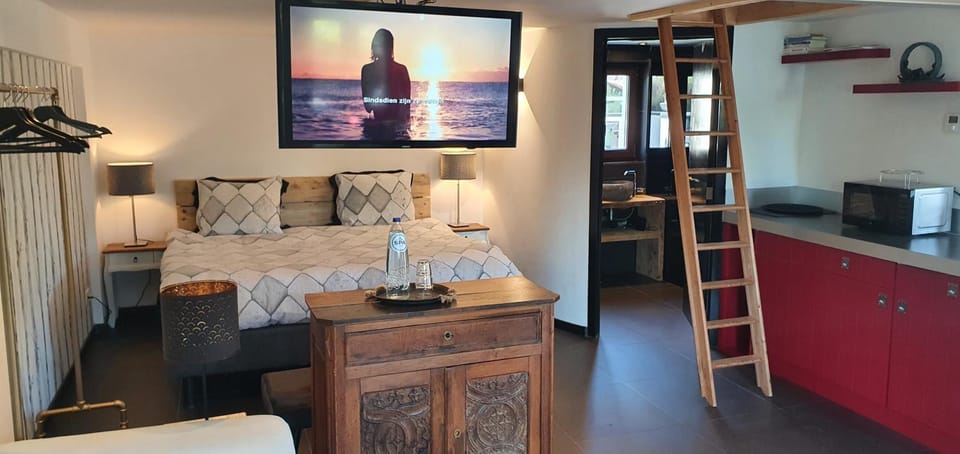 Bed, Bathroom, Kitchen or kitchenette, Photo of the whole room