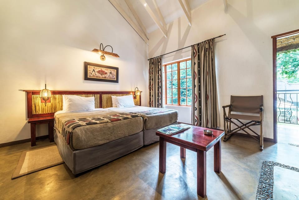 Bed, Bedroom, Inner courtyard view