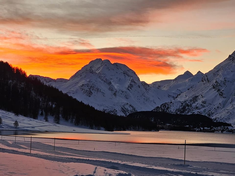 Natural landscape, Winter, Lake view, Mountain view, Sunset