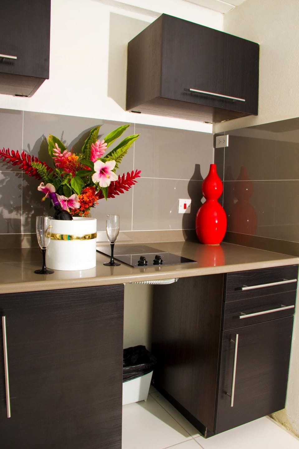 Kitchen or kitchenette, stove