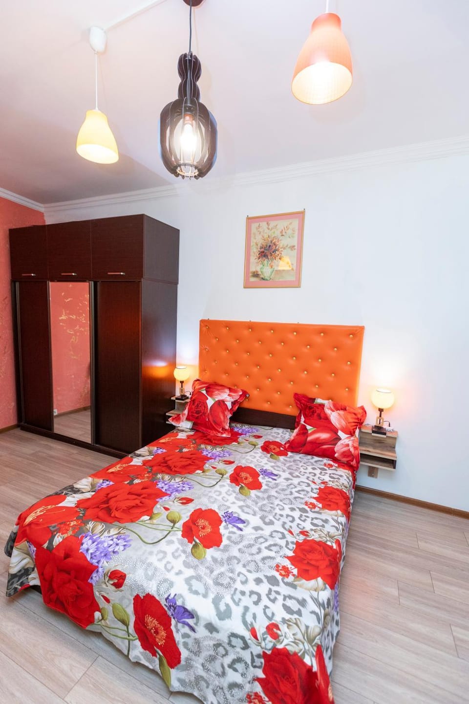 Bed, wardrobe