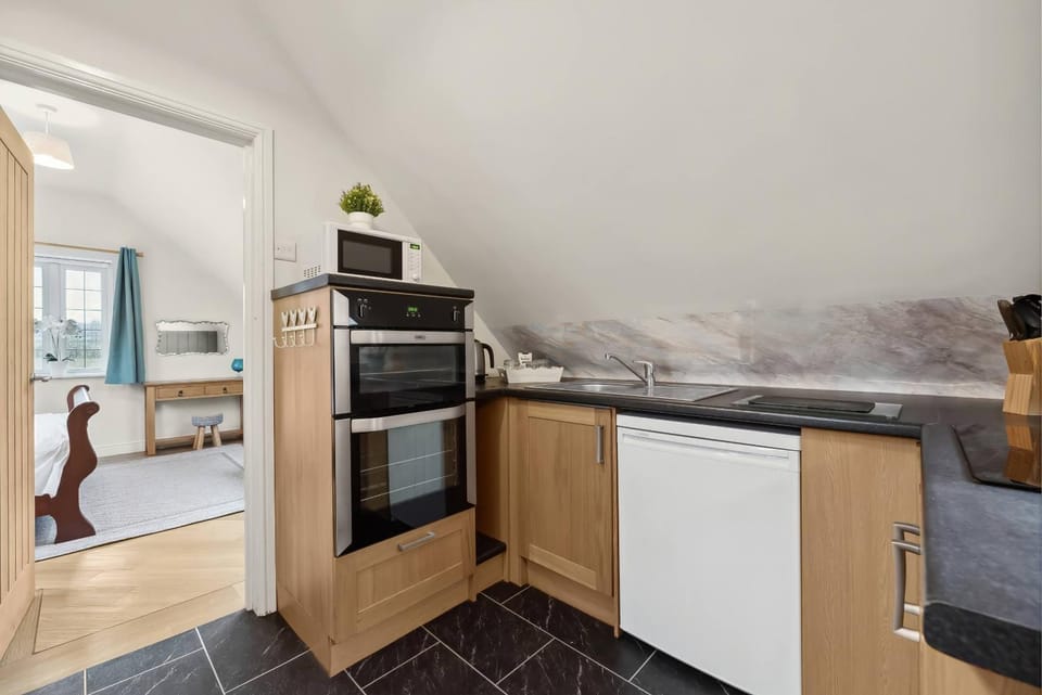 Kitchen or kitchenette, oven