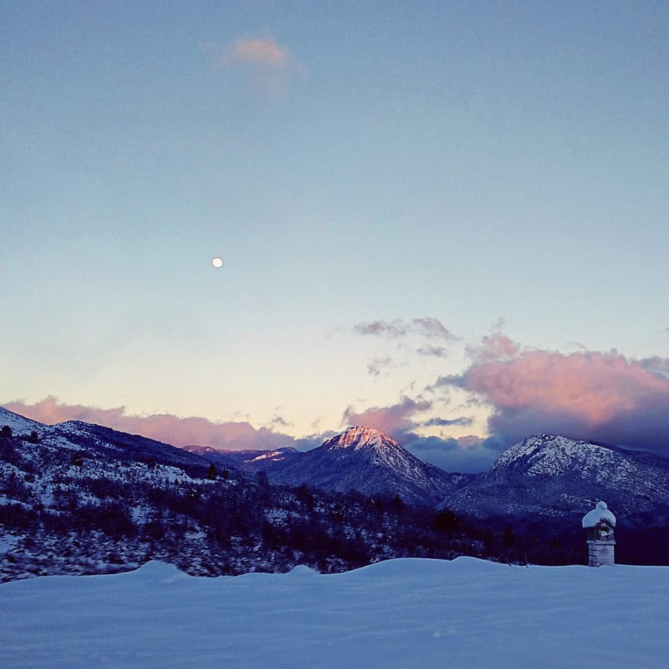 Winter, Landmark view, Mountain view, Sunset