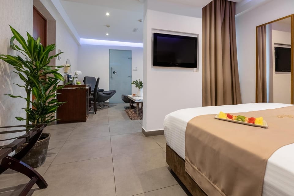 Bed, TV and multimedia, Living room, Seating area, Bedroom