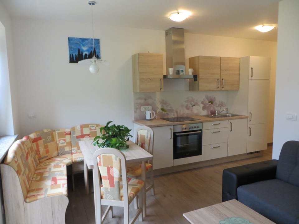 Kitchen or kitchenette, Living room, Seating area, Dining area, stove