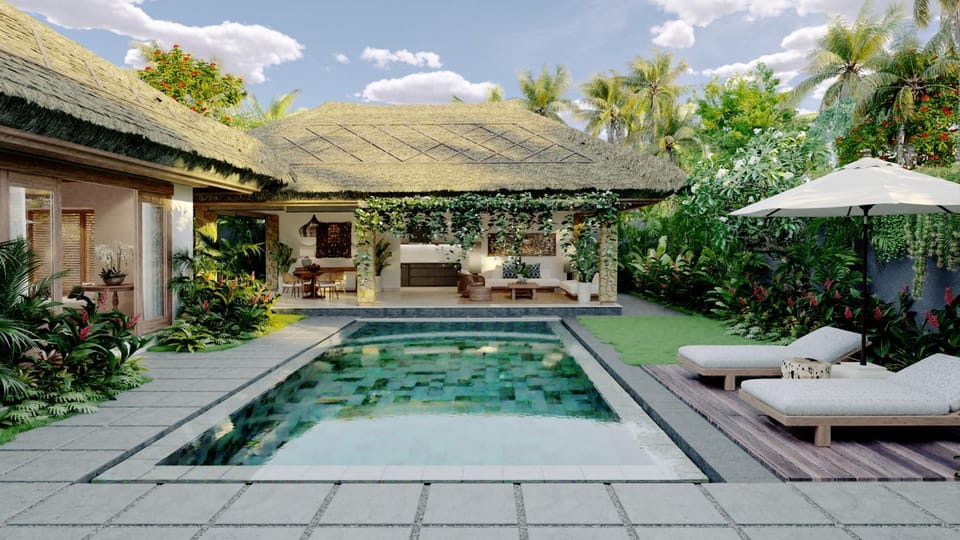 Swimming pool, sunbed