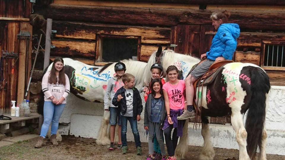 Horse-riding, children, group of guests