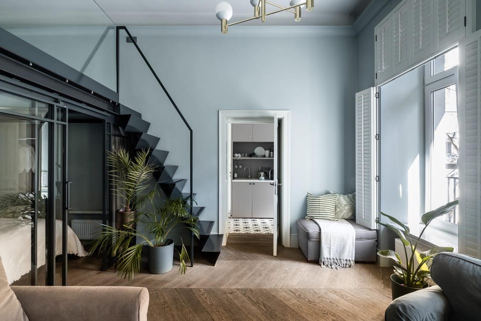 Bed, View (from property/room), Kitchen or kitchenette, Living room, Seating area, Bedroom