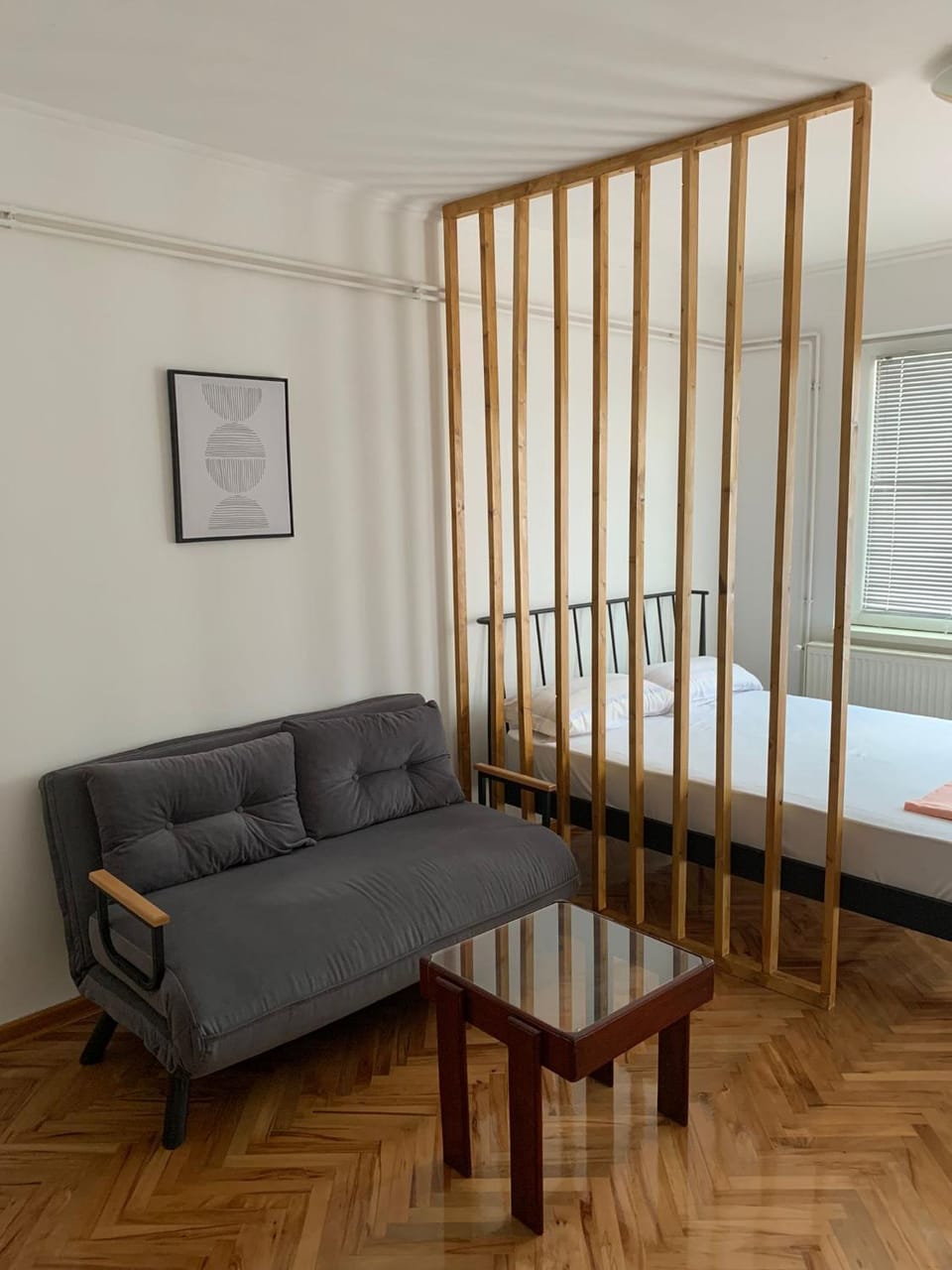 Bed, Living room, Seating area