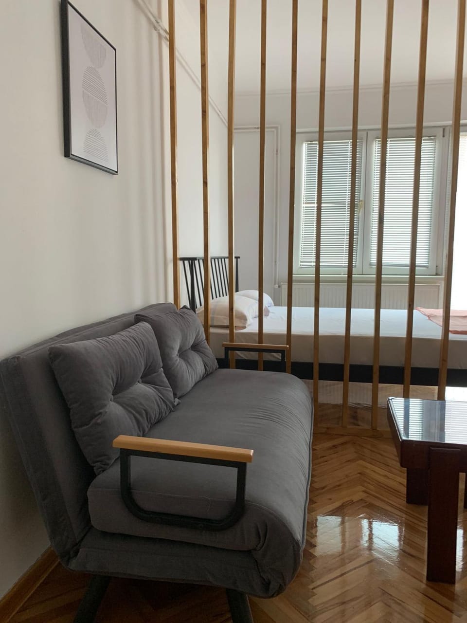 Bed, Living room, Seating area