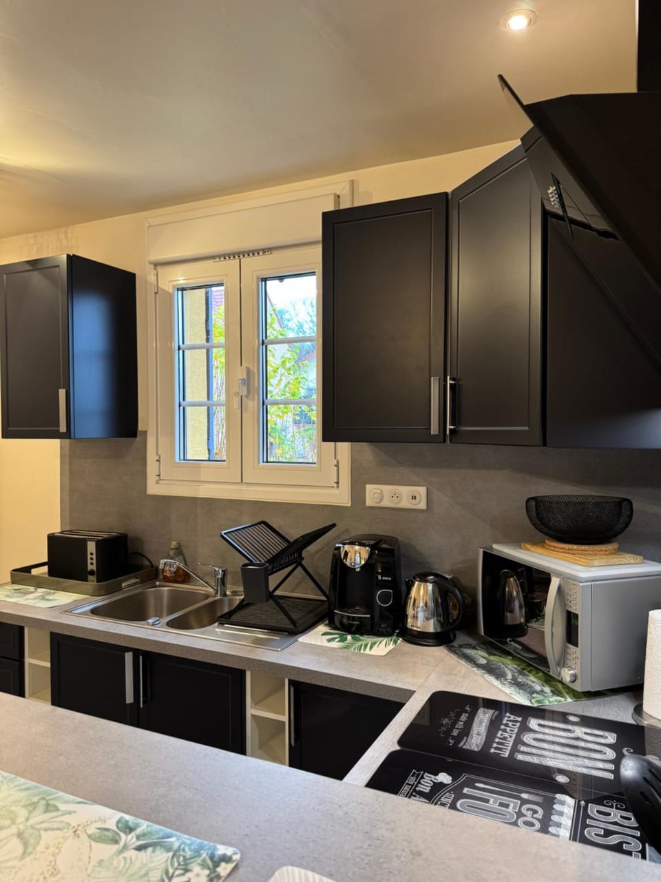 Kitchen or kitchenette, stove
