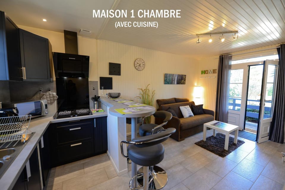 Kitchen or kitchenette, Living room, Seating area, Dining area
