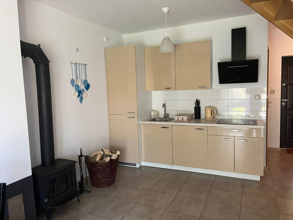 Kitchen or kitchenette, stove