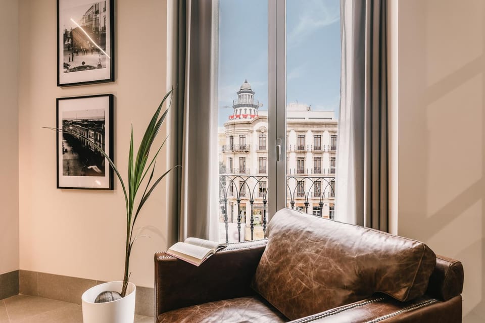 Living room, Seating area, City view, Street view