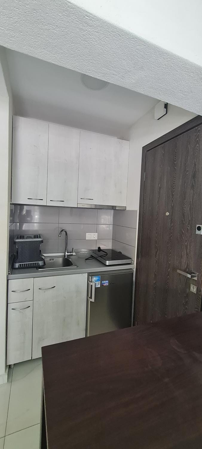 Kitchen or kitchenette, stove