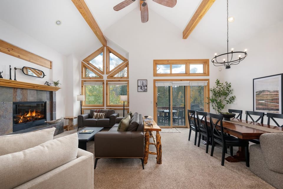 Living room, Dining area, fireplace, furniture