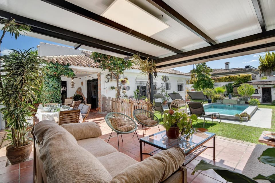 Property building, Living room, Swimming pool