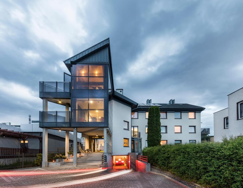 Property building, Facade/entrance, Spring, Summer, View (from property/room), On site, Sunset