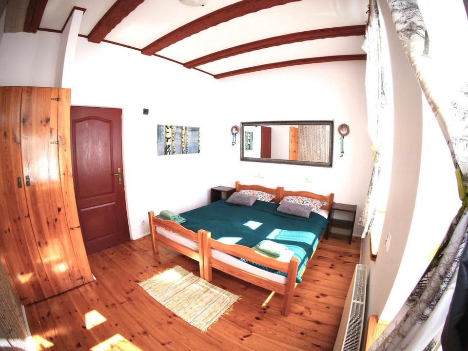 Bed, wardrobe