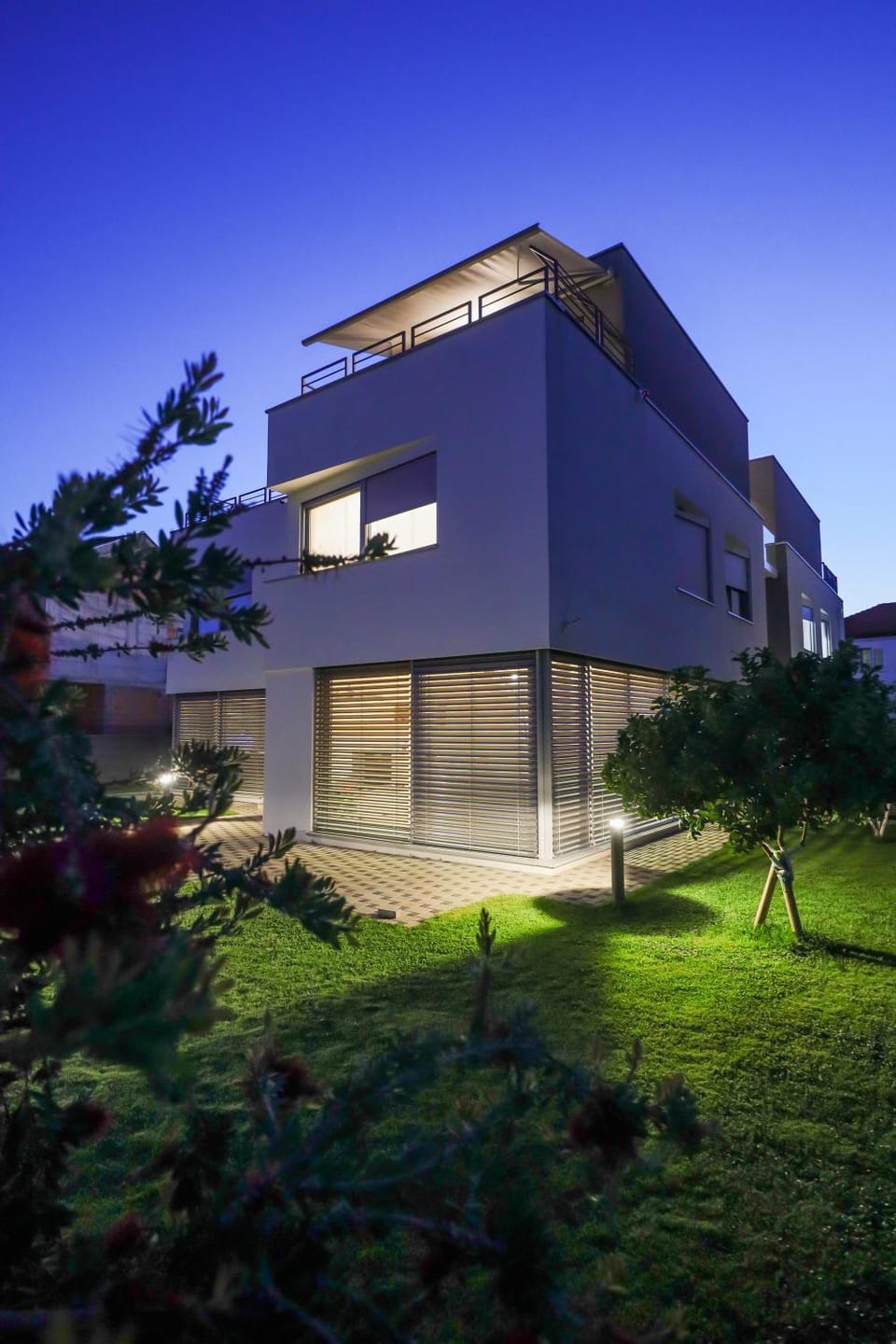 Property building, Night, Garden