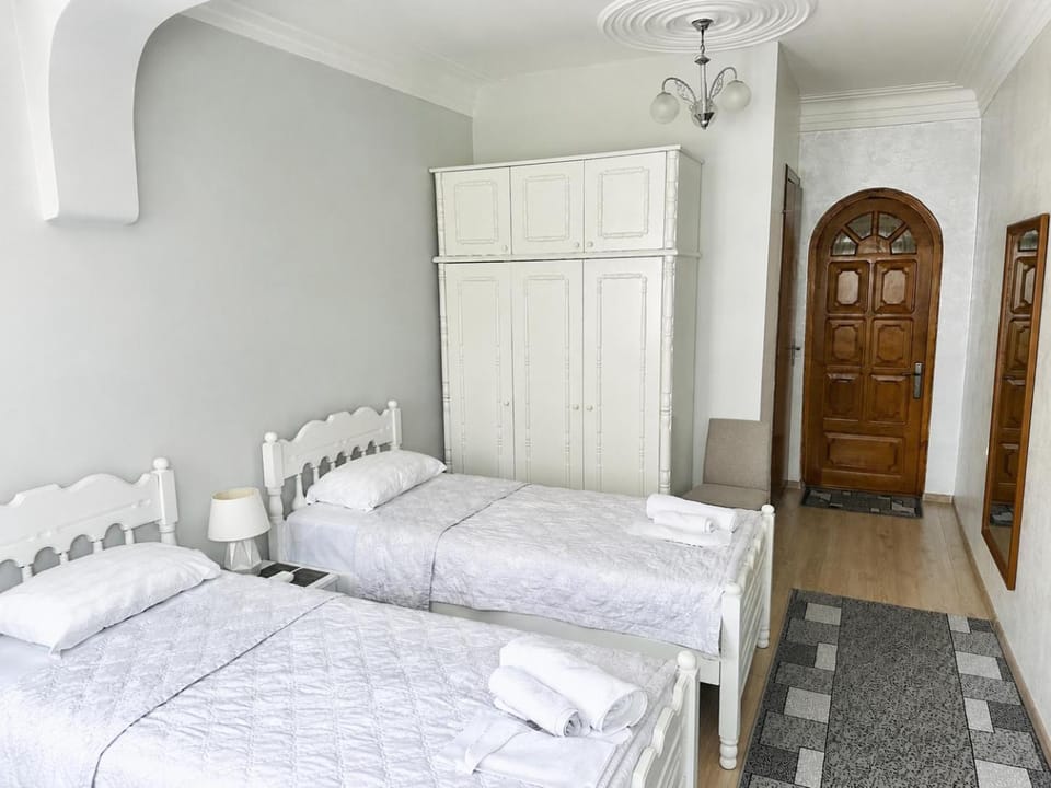 Bed, wardrobe