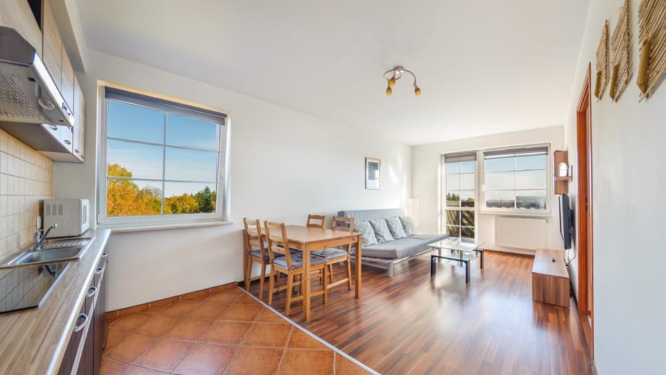 Kitchen or kitchenette, Living room, Seating area, Dining area