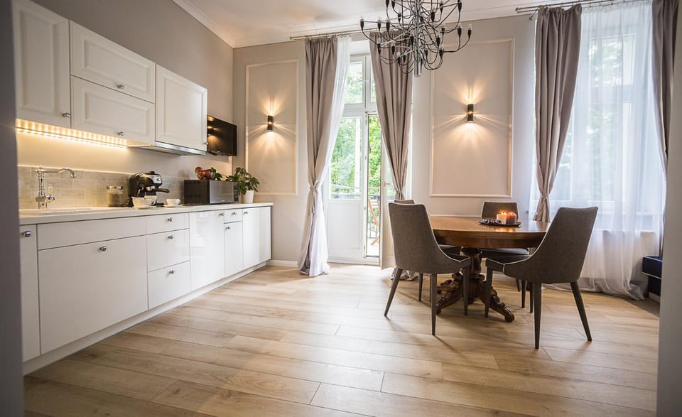 Kitchen or kitchenette, stove