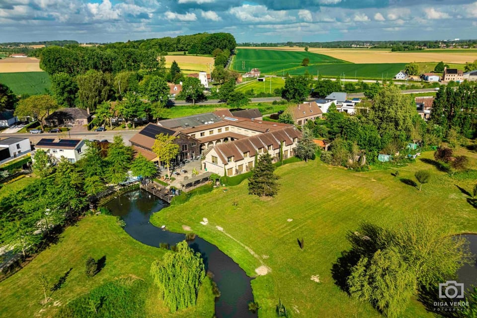 Property building, Spring, Natural landscape, Bird's eye view, River view