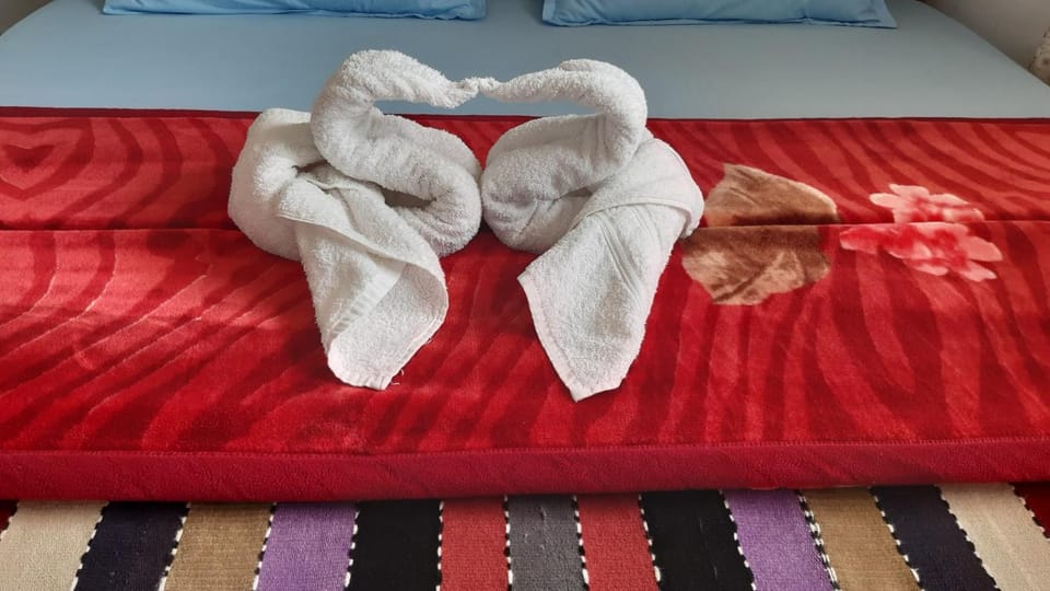 Bed, Photo of the whole room, Bedroom, towels