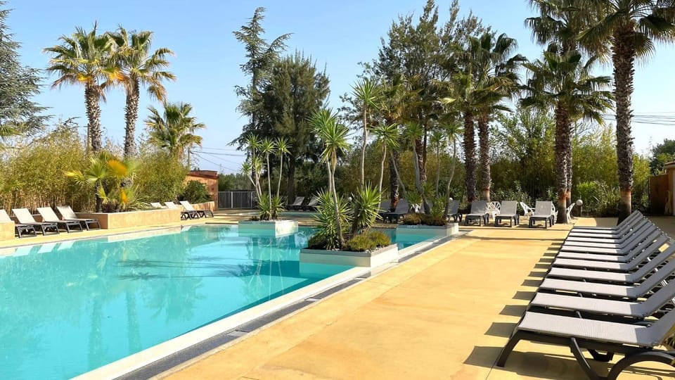 Swimming pool, sunbed