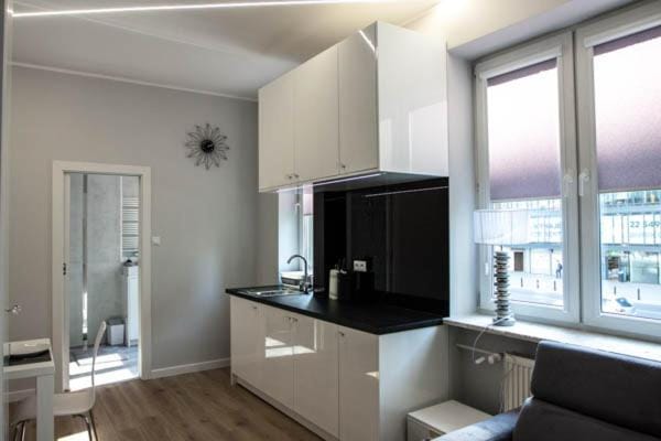 Kitchen or kitchenette, stove