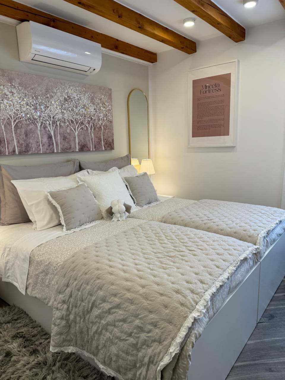 Bed, Decorative detail, Bedroom, air conditioner