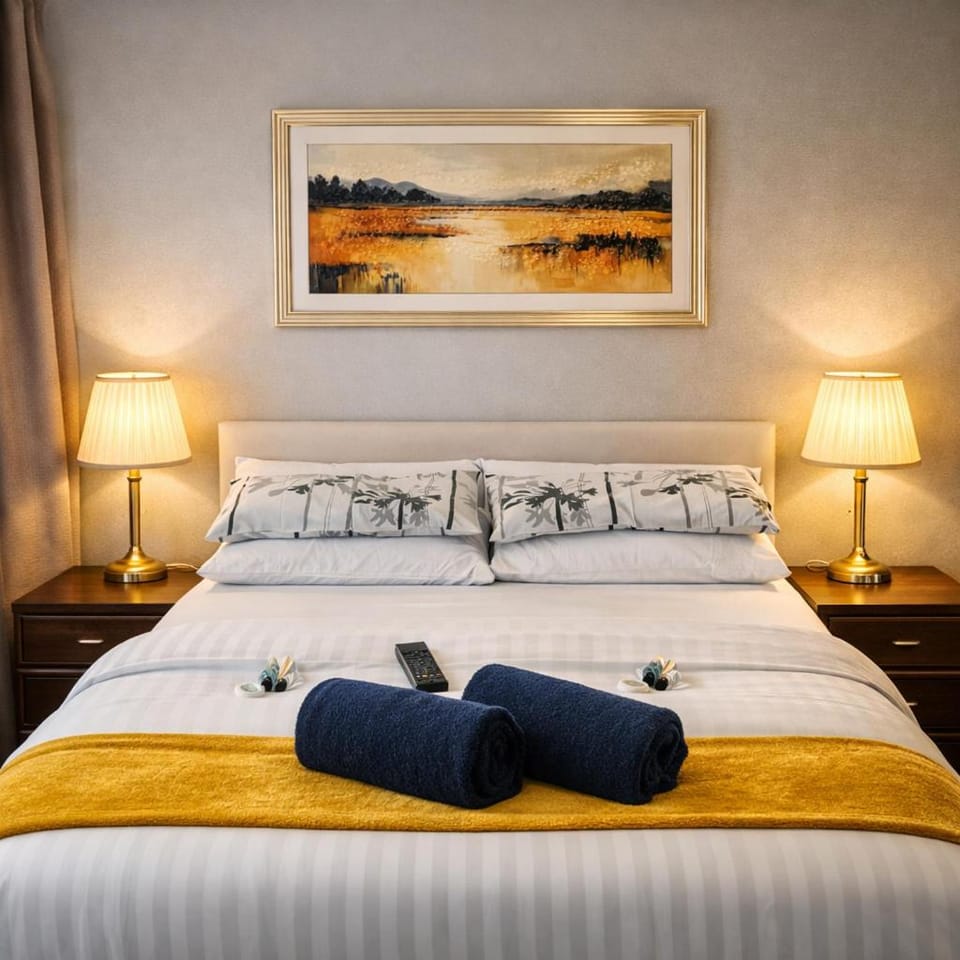 Bed, Bedroom, towels