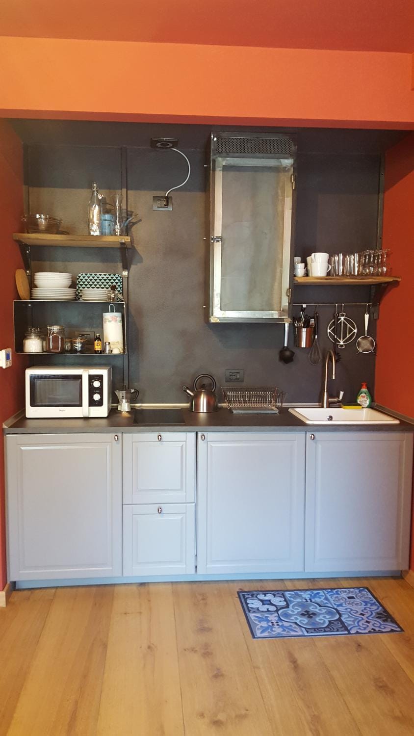 Kitchen or kitchenette, stove