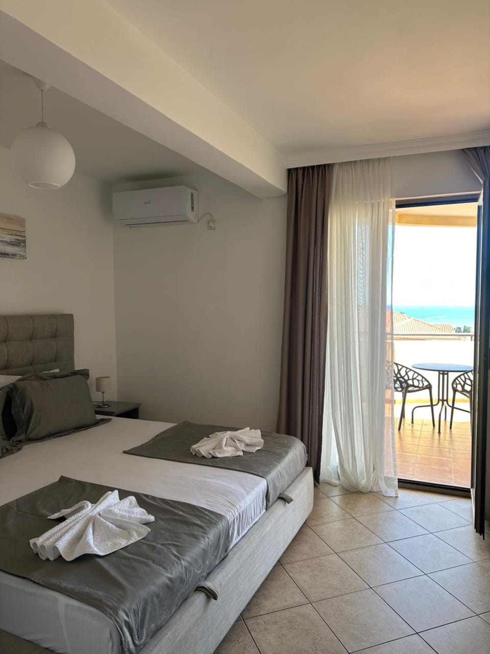 Bed, View (from property/room), Balcony/Terrace, Sea view, towels, air conditioner
