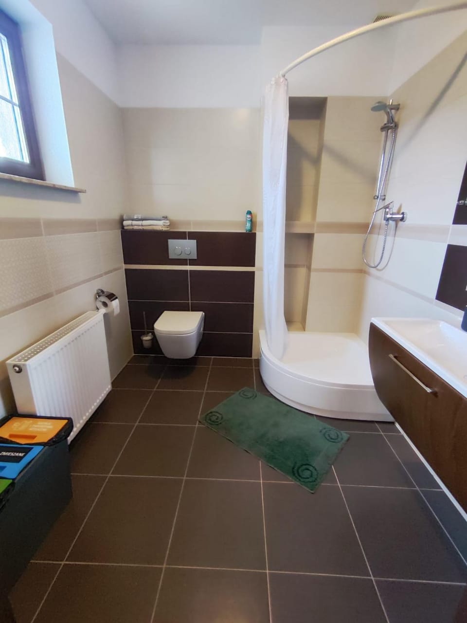 Shower, Toilet, Bathroom, hair dryier, towels, dryer